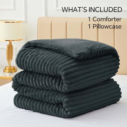 BEDELITE Fleece Twin/Twin XL Comforter Set, Fluffy Bed Set, Dark Grey