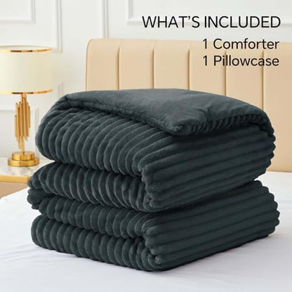 BEDELITE Fleece Twin/Twin XL Comforter Set, Fluffy Bed Set, Dark Grey