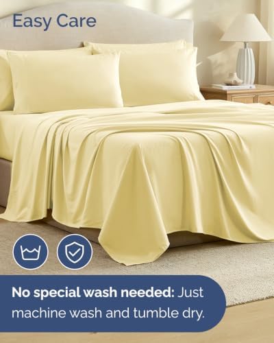 Full 6 Piece Bed Sheet Set - Breathable & Cooling Sheets - Butter Yellow