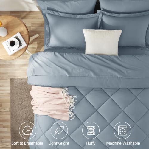 CozyLux King Comforter Set 102"x90" Dusty Blue - 7 Piece Bed in a Bag