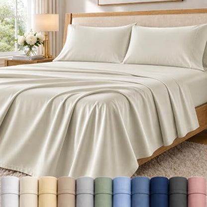 Cotton King Sheet Set, 400 Thread Count Bed Sheets King Size - Linen
