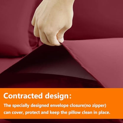 TAIMIT Burgandy Queen Size Comforter Set - 7 Pieces, Bed in a Bag Bedding Sets with All Season Soft Quilted Warm Fluffy Reversible Comforter,Flat Sheet,Fitted Sheet,2 Pillow Shams,2 Pillowcases