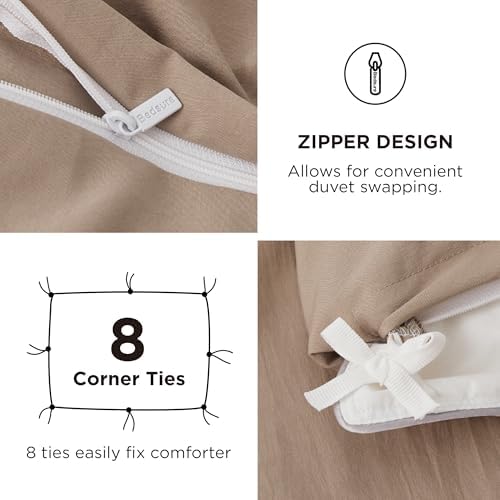 Bedsure Prewashed California King Duvet Cover & Fitted Sheet, Light Brown