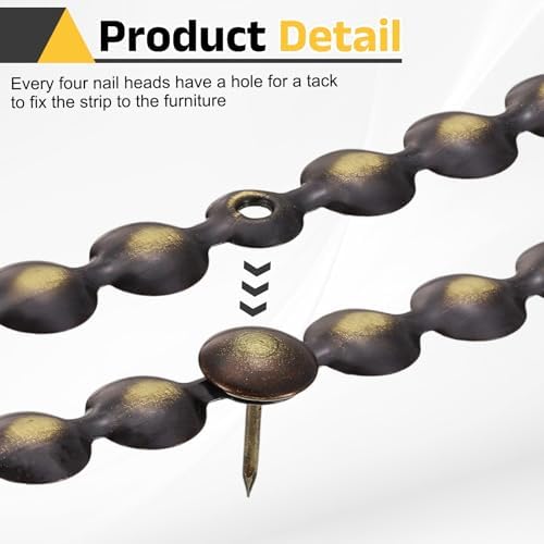 uxcell Upholstery Nailhead Trim, 4 Meters Glossy Upholstery Tacks Strips, Decorative Nail Trims with Nails for Sofa Headboard, Chair DIY Furniture Accessory (11mm Black-Gold)