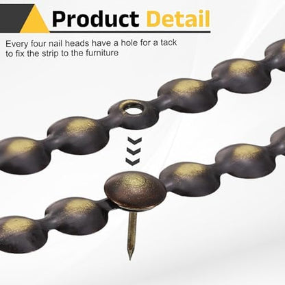 uxcell Upholstery Nailhead Trim, 4 Meters Glossy Upholstery Tacks Strips, Decorative Nail Trims with Nails for Sofa Headboard, Chair DIY Furniture Accessory (11mm Black-Gold)