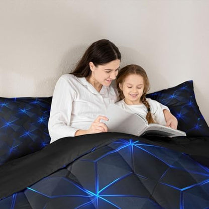 jejeloiu Geometric Comforter Set Twin Size Abstract Art Bedding Set for Kids Boys Girls Luxury Duvet Quilt Bedroom Decor Microfiber 2 Pcs with 1 Pillow Cases