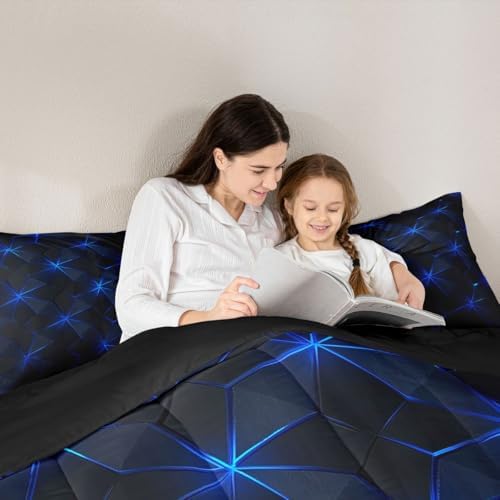 jejeloiu Geometric Comforter Set Queen Size Abstract Art Bedding Set for Kids Boys Girls Luxury Duvet Quilt Bedroom Decor Microfiber 3 Pcs with 2 Pillow Cases
