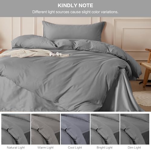 SAPHREAS 100% Washed Cotton Duvet Cover Twin Size Set, Linen Like Comforter Cover with Zipper Closure & Corner Ties (No Comforter), 68x90 Grey