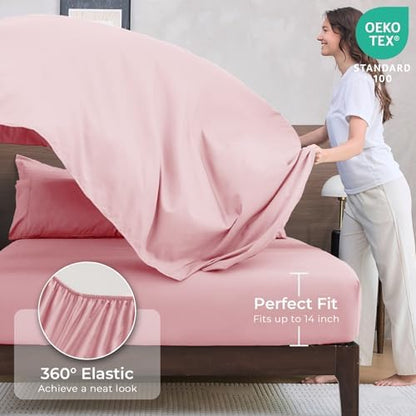 HEVUMYI 7-Piece King Comforter Set, Pink Bed in a Bag