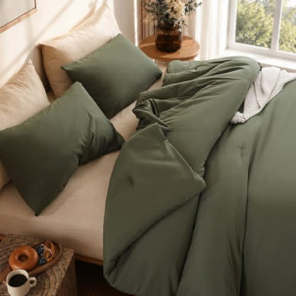 ROSGONIA Queen Comforter Set, Olive Dark Green, 3pcs Soft Bedding Quilt
