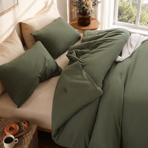 ROSGONIA Full Size Comforter Set, Olive Dark Green, 3pcs Soft Bedding Quilt