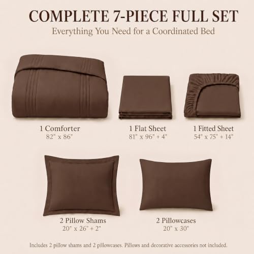 CozyLux Full Size Comforter Sets Brown- 7 Pieces Bed in a Bag