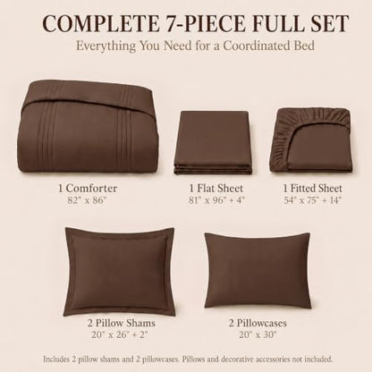 CozyLux Full Size Comforter Sets Brown- 7 Pieces Bed in a Bag