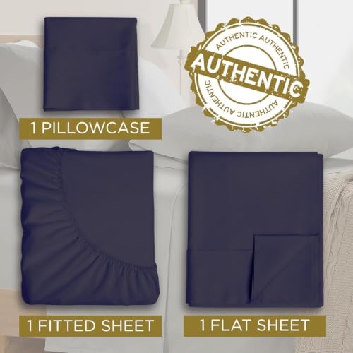 Twin XL Cotton Knit Jersey Sheet Set, 15" Deep Pocket, Navy, 3pc