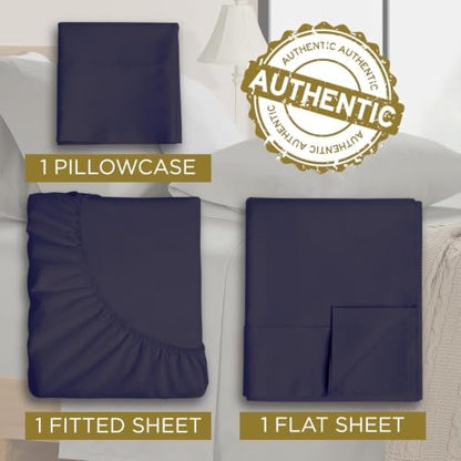 Twin XL Cotton Knit Jersey Sheet Set, 15" Deep Pocket, Navy, 3pc