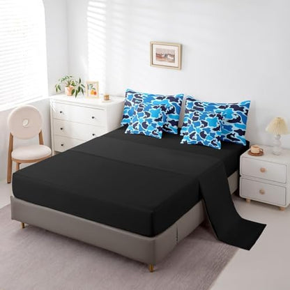 Erosebridal Fishing Camouflage Comforter Set 7 Piece Bass Big Fish Bedding Sets Twin Size Farmhouse Wild Animal Bed in a Bag for Kids Rustic Farmstyle Sheet Set with Comforter Vintage Blue Decor