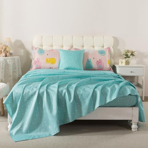 ADASMILE A & S 6Pcs Cat Comforter Twin for Girls Pink Cute Cats Bedding Set