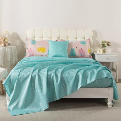 ADASMILE A & S 6Pcs Cat Comforter Twin for Girls Pink Cute Cats Bedding Set
