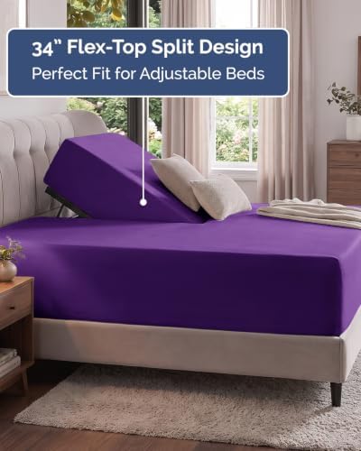 CGK Linens Extra Deep Flex Top Split Head King Fitted Sheet Only - Purple