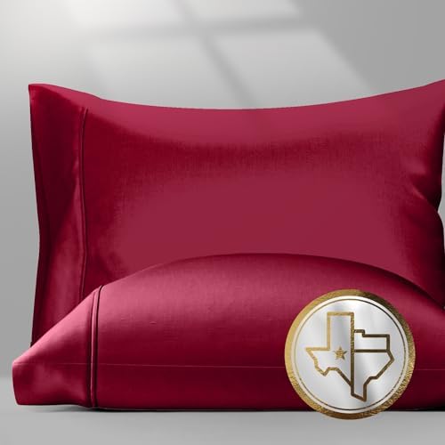 TEXAS LINEN CO. 100% Egyptian Cotton Pillow Cases Standard/Queen Size Set of 2 - Luxury 1500 Series Couture Comfortin' Collection Cotton Pillowcases (Burgundy), Fits Standard & Queen Size Pillows