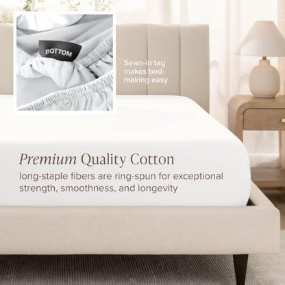 Bare Home 100% Organic Cotton Sateen Sheet Set (Queen, White)