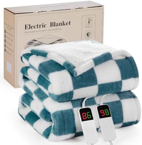 Electric Blanket Heated King Size, 90"X100" Dual Control, Teal
