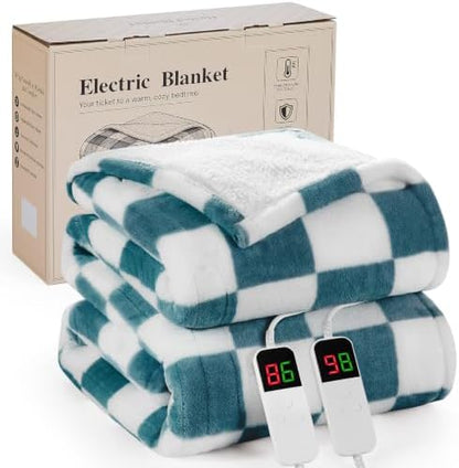 Electric Blanket Heated King Size, 90"X100" Dual Control, Teal