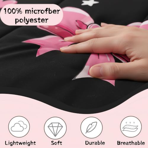 jejeloiu Bowknot Comforter Set All Season Black Pink Bedding Set with 1 Pillow Cases Pink Bow Microfiber Kids Twin Bedclothes Colourful Bowknot Bedroom Decor Duvet Quilt Breathable