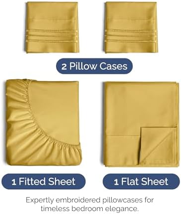 Queen Size 4 Piece Sheet Set - Ultra Soft & Cooling Bed Sheets - Mustard