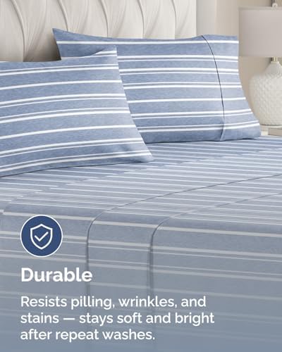 King Pillow Cases Set of 10 - Ultra Soft Pillowcase Covers - Blue Stripes
