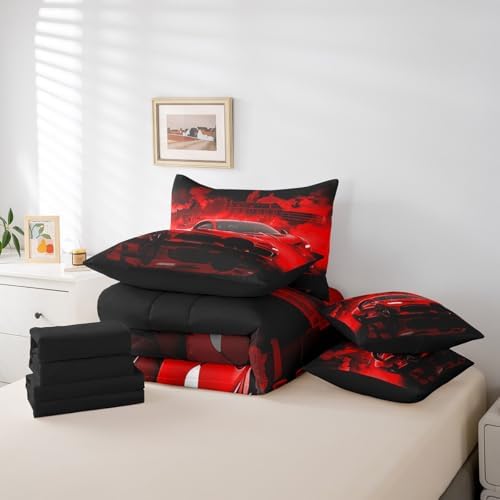 jejeloiu Race Car Comforter Set with Sheets 7 Piece Full Size