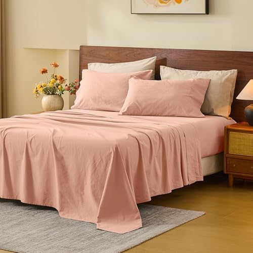 MEISHANG 100% French Linen Sheets Queen,6 Pcs,18-24" Extra Deep Pocket