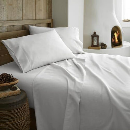100% Organic Flannel Sheets King Size - GOTS Certified 100% Cotton Flannel Sheets Set with Comfortable Soft Brushed Finish & Deep Pocket - 1 Flat 1 Fitted & 2 Pillowcases (White, King)
