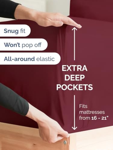 Extra Deep Pocket Split King Sheet Set - Breathable & Cooling - Burgundy
