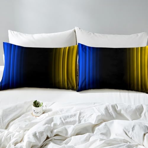 Feelyou Teens Abstract Ombre Decorations Bedding Set for Kids Women Blue Yellow and Black Bed Sheets Set Geometric Modern Fitted Sheet Sets Room 4Pcs King Size