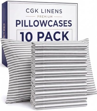 Queen Pillow Cases Set of 10 - Ultra Soft Pillowcase Covers - Grey Stripes