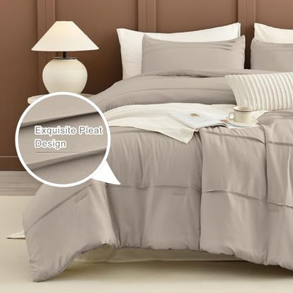Masaca 120x120 Oversized Comforter King Size,Linen Like Textured Pinch Pleated California King Bed Comforter Set Soft Lightweight Fluffy Farmhouse Bedding Set 3PCS
