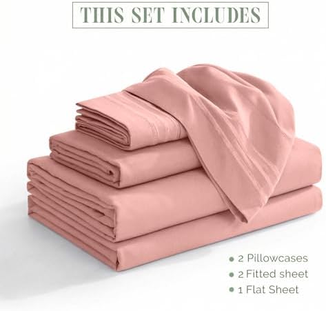 Elegant Comfort Luxury 5-Piece Bed Sheet Set - Luxury Bedding 1500 Premium Hotel Quality Microfiber, Wrinkle Resistant Cool and Breathable, Easy Elastic Fitted, Split King, Dusty Rose