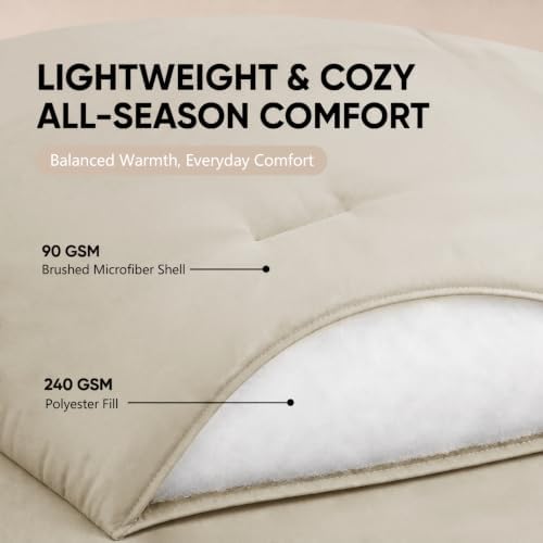 HIMEET Full Comforter Set, 7-Piece Point-Quilted Bed in a Bag, Beige