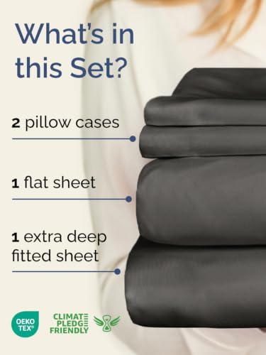 Extra Deep Pocket Cal King Size Sheet Set - Breathable & Cooling - Charcoal