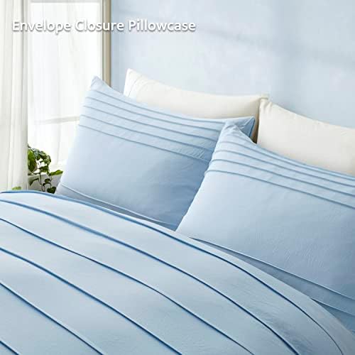 Oli Anderson 3PCS Pleated Duvet Cover Set, Airy Blue, Queen
