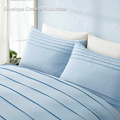 Oli Anderson 3PCS Pleated Duvet Cover Set, Airy Blue, Queen