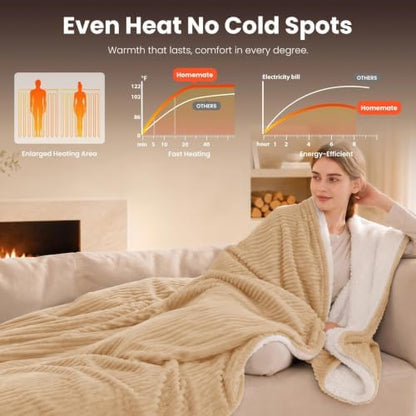 Homemate Electric Heated Heating Blanket Full Size 72"x84" Flannel Sherpa