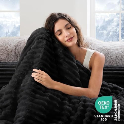 Sasttie Fluffy Twin/Twin XL Comforter Set, 2 PC Soft Fleece Bedding, Black