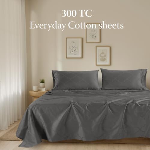Threadmill 300TC Cotton Queen Sheet Set, Sateen, Jacquard Damask, Dark Grey