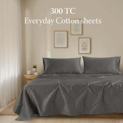 Threadmill 300TC Cotton Queen Sheet Set, Sateen, Jacquard Damask, Dark Grey