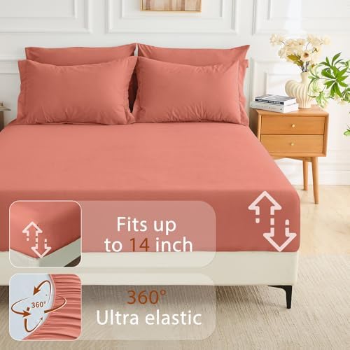 MUXHOMO 7 Pieces King Comforter Set, Soft Bed in a Bag King Size, All Season Bedding Set with Comforter, Flat Sheet, Fitted Sheet, Pillowcases & Shams, Coral Red
