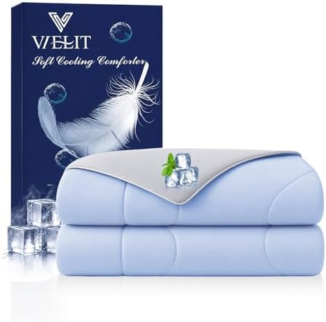 Vielit Cooling Comforter Queen Size for Hot Sleepers & Night Sweats, Luxury Lightweight Cooling Blanket, Soft Double Sided Breathable Summer Comforter,Q-Max>0.425,Machinewashable,90x90,Grey Blue