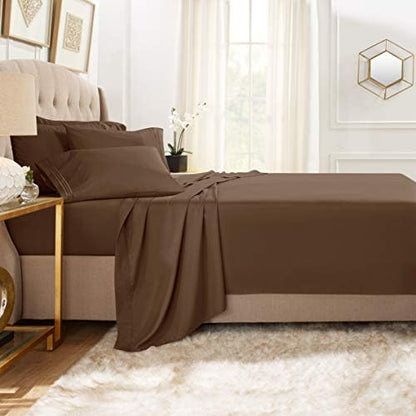 Clara Clark King Sheets, 6 Piece Set - Hotel Luxury Sheets for King Size Bed, Super Soft Bedding Set, King Size, Chocolate Brown