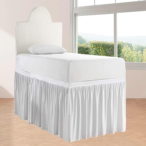 Crown Collection Twin XL 36" Inch Drop Long Dorm Bed Skirt, Ruffled Pattern College Dorm Room Bed Skirts, Split Corner, Easy Care, No Wrinkle Microfiber Bed Skirt
